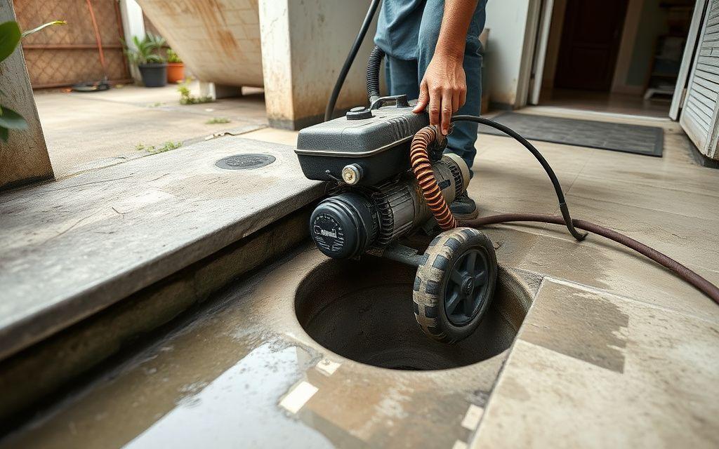 Drain machine clearing an outdoor floor trap