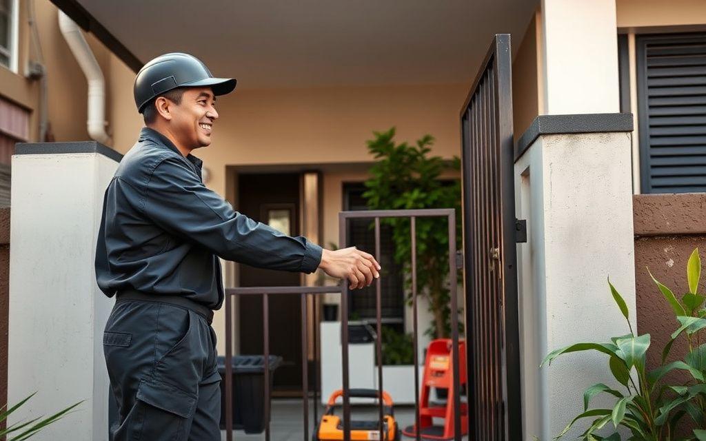Technician greeting a homeowner at the front gate