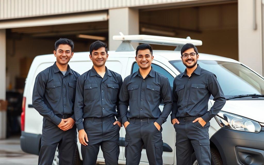 Flowbox technicians beside their van at the Taipan depot